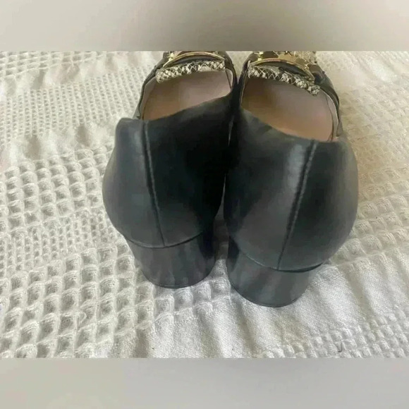 Cole Haan Margarite Black & Snake Print Embossed Tassel Pumps Low Block Heel - Picture 4 of 7